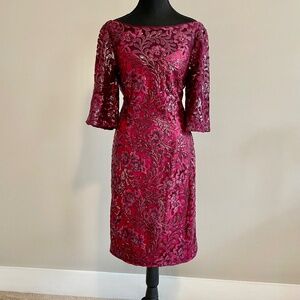 Carmen Marc Valvo Infusion V-Back Sequin Lace Cocktail Dress